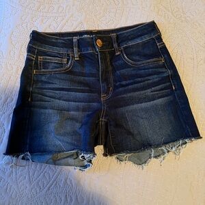 American Eagle | Hi Rise Shortie Denim Cutoff Shorts Dark Wash Super Stretch 4
